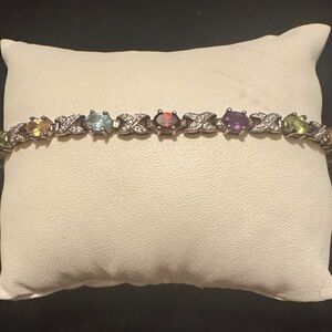 Vintage 925 Sterling Silver Multi-Color Gemstone Bracelet